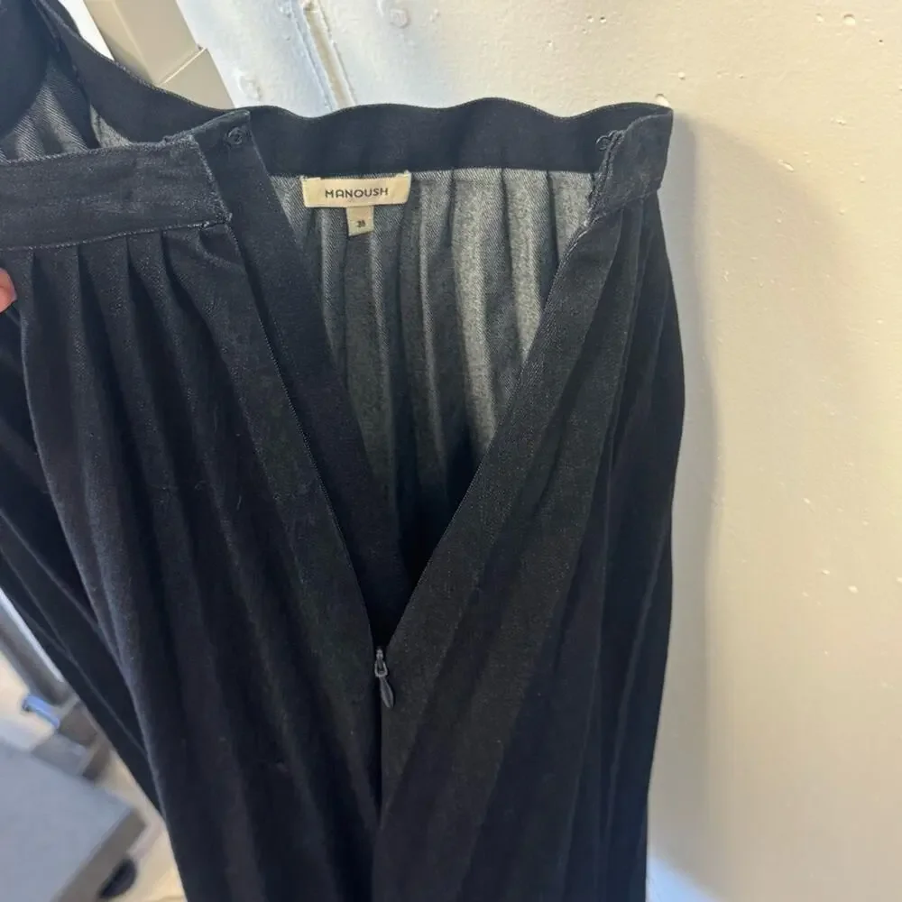 Manoush Minimalist Pleated High‎ Waist Denim Skirt Knee Length Dark Navy Sz 6
